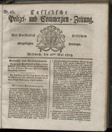 Nr. 42, Mittwoch, den 26sten Mai 1819
