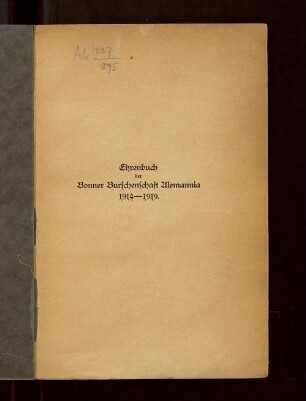 Ehrenbuch der Burschenschaft Alemannia zu Bonn : 1914 - 1919