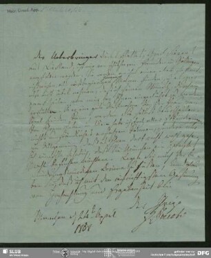 Eigenh. Brief von Friedrich Heinrich Jacobi an August Wilhelm von Schlegel, München, 24.04.1808