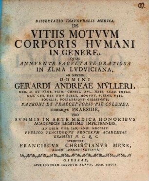 Diss. inaug. med. de vitiis motuum corporis humani in genere