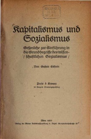 Kapitalismus und Sozialismus : Gespräche zur Einführung in die Grundbegriffe des wissenschaftlichen Sozialismus