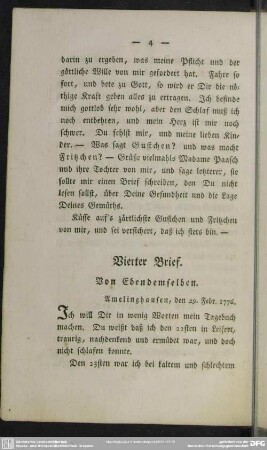 Vierter Brief. Von Ebendemselben : Amelinghausen, den 29. Febr. 1776
