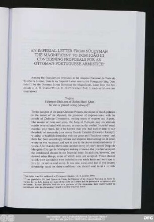 An Imperial Letter From Süleyman The Magnificent To Dom João III Concerning Proposals For An Ottoman-Portuguese Armistice