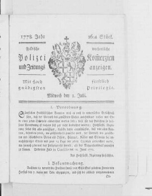 26tes Stück., Ausgabe vom 1. Juli 1778