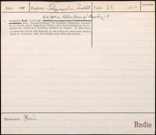Ferdinand Braun macht am 16. Nov. 1900 im Naturwissenschaftlichen Verein zu Straßburg im Elsass seine "Energieschaltung" für drahtlose Telegrafie bekannt, die es erlaubt, durch Koppelung beliebig vieler Schwingungskreise die Intensität der elektrischen Strahlung erheblich zu steigern
