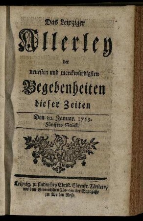 Den 30. Januar. 1753. Fünfftes Stück.
