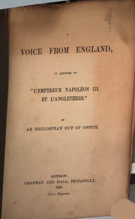 A Voice from England, in answer to "l'Empereur Napoleon III. et l'Angleterre"