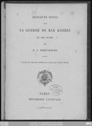 Quelques notes sur la guerre de Bar Kôzêbâ et ses suites