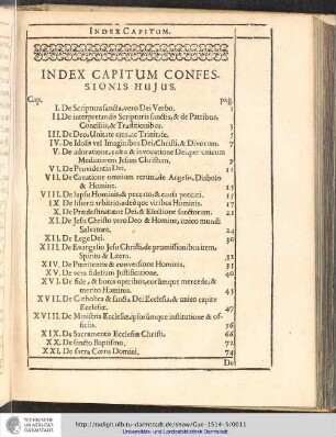 Index Capitum. Confessionis Hujus.