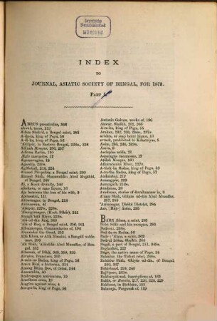 Journal of the Asiatic Society of Bengal. Part 1, History, antiquities, etc, 42. 1873, Part. 1