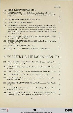 Kupferstiche, Lithographien etc. (Nr. 281-307)