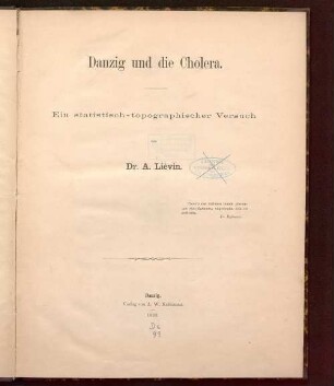 Danzig und die Cholera : ein statistisch-topographischer Versuch