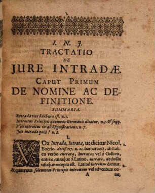 Tractatio De Jure Intradae, vulgo Einritt