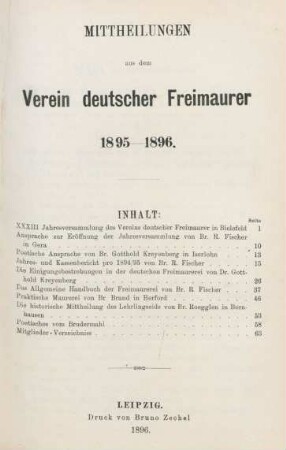 1895/96: Mitteilungen aus dem Verein Deutscher Freimaurer