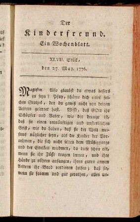 XLVII. Stück, den 27. May. 1776