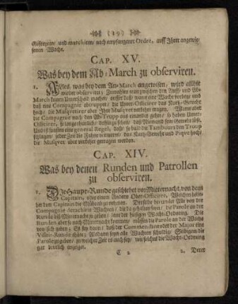 Cap. XIV [i.e. XVI]. Was bey denen Runden und Patrollen zu observiren.