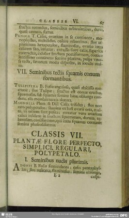 Classis VII. Plantae Flore Perfecto, Simplici, Regulari, Polypetalo