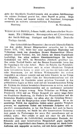 Bippen, Wilhelm von :: Johann Smidt, ein hanseatischer Staatsmann, hrsg. mit Unterstützung der Smidt-Stiftung : Stuttgart u.a., Dt. Verl.-Anst., 1921
