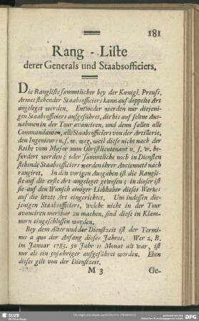 Rang-Liste derer Generals und Staabsofficiers