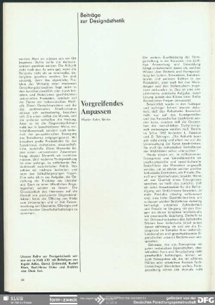 Vorgreifendes Anpassen : Beiträge zur Designästhetik