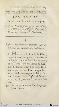 Section IV: Histoire Ecclésiastique