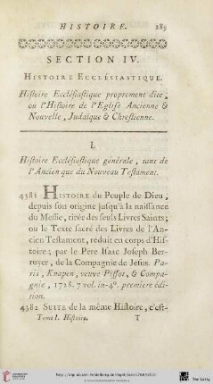 Section IV: Histoire Ecclésiastique