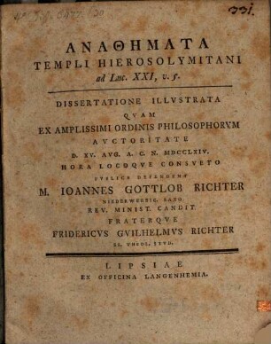Anathemata templi Hierosolymitani ad Luc. XXI. v. 5