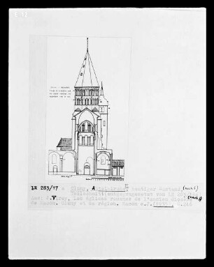Cluny, Abteikirche, heutiger Restbau, Schnitt, Blick nach Süden