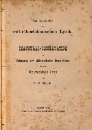 Zur Geschichte der mittelhochdeutschen Lyrik