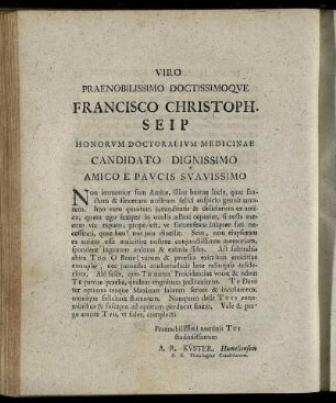 Viro Praenobilissimo Doctissimoque Francisco Christoph.