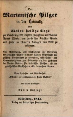 Der Marianische Pilger in der Heimath oder Sieben Heilige Tage