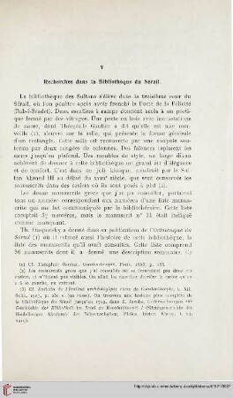 V: Recherches dans la Bibliothèque du Sérail