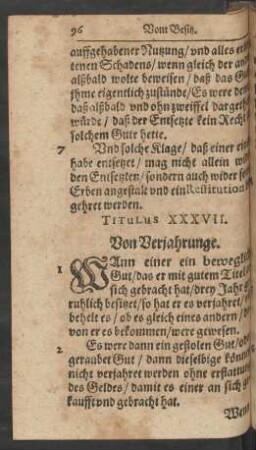 Titulus XXXVII. Von Verjahrunge.