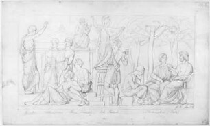 Griechen : Rietschel, Ernst. Relief für die Aula des Leipziger Augusteums. Griechen. Bleistift auf hellelfenbeinfarbenem Velin; 27,7 x 45,9 cm. Januar 1836. Privatbesitz (Nachlass des Künstlers). WVZ 249