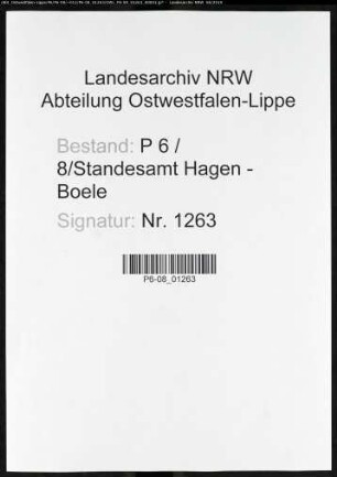 Sterberegister Standesamt Hagen-Boele (Hagen III)