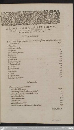 Ordo Paragraphorum Et Articulorum, Qui Hisce Duobus Voluminibus Continentur