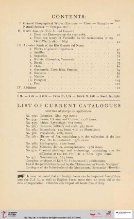 Contents; List of current catalogues