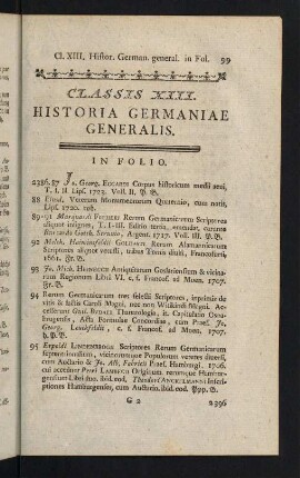 99-135, Classis XIII: Historia Germaniae generalis - Classis XIV: Historia Germaniae specialis