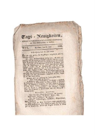 "Tags-Neuigkeiten No. 7; 31.Juli 1833