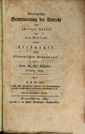 Geologische Beantwortung ... von dem Versuche einer Lithurgik oder ökonomischen ... Mineralogie des H. Carl Schmieder