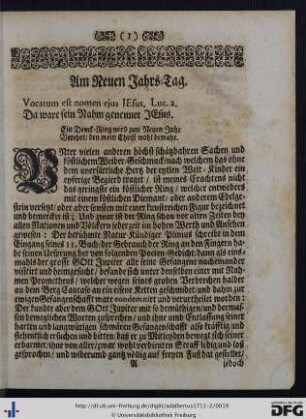 1. Am Neuen Jahrs-Tag - 5. Am Fest deß H. Apostels Matthiä.