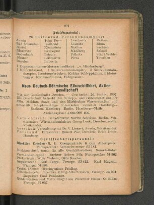 Neue Deutsch-Böhmische Elbeschiffahrt, Aktien-gesellschaft