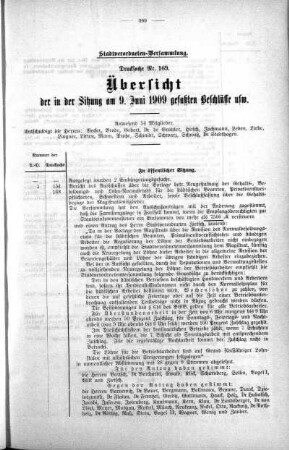 Übersicht der in der Sitzung gefaßten Beschlüsse usw. (169), 09. Juni 1909