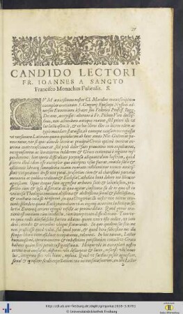 Candido Lectori Fr. Ioannes A Sancto Francisco Monachus Fuliensis S.