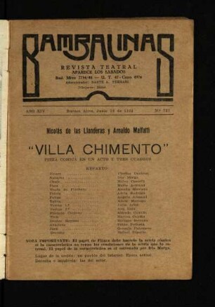 Villa Chimento : pieza cómica en un acto y tres cuadros