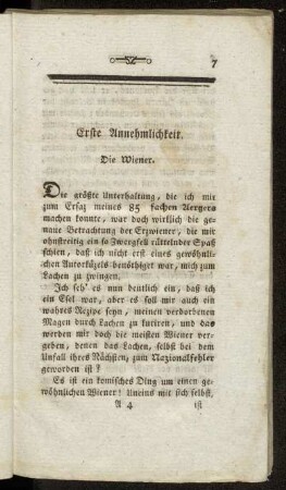 Erste Annehmlichkeit. Die Wiener. - Fünfte Annehmlichkeit. Die Naglergasse.