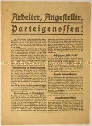 Programmatischer Aufruf der USPD sowie zahlreicher Facharbeiterverbände Groß-Berlins zum Kampf und zur Protestversammlung gegen das Betriebsrätegesetz