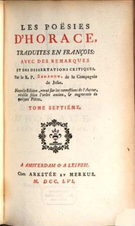 Les Poësies d'Horace, 7 (1756)