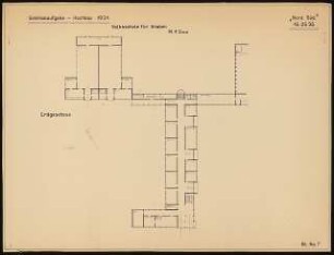 Siedlungsplan mit Schulhausgruppe Schinkelwettbewerb 1931: Schulkomplex: Volksschule für Knaben. Grundriss EG 1:200