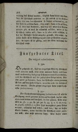Fünfzehnter Titel. De vulgari substitutione.